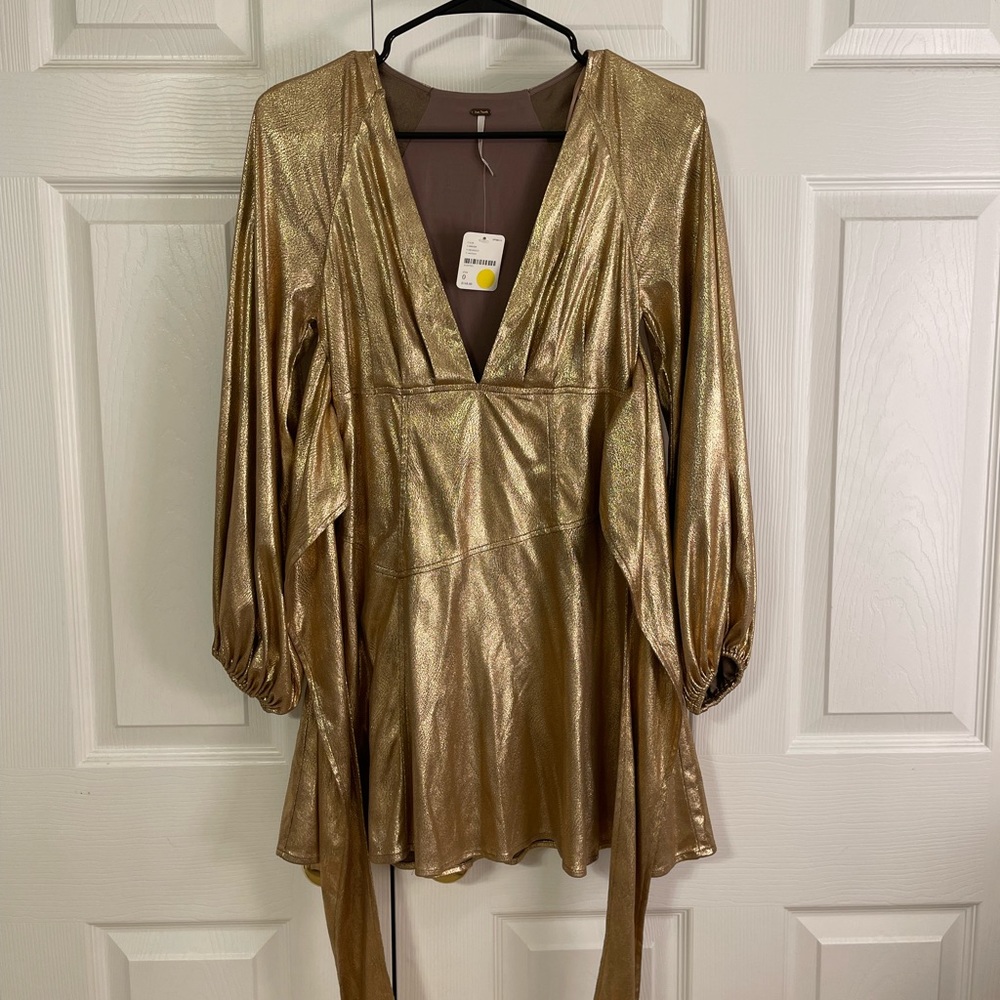 Free people gold metallic holiday dress